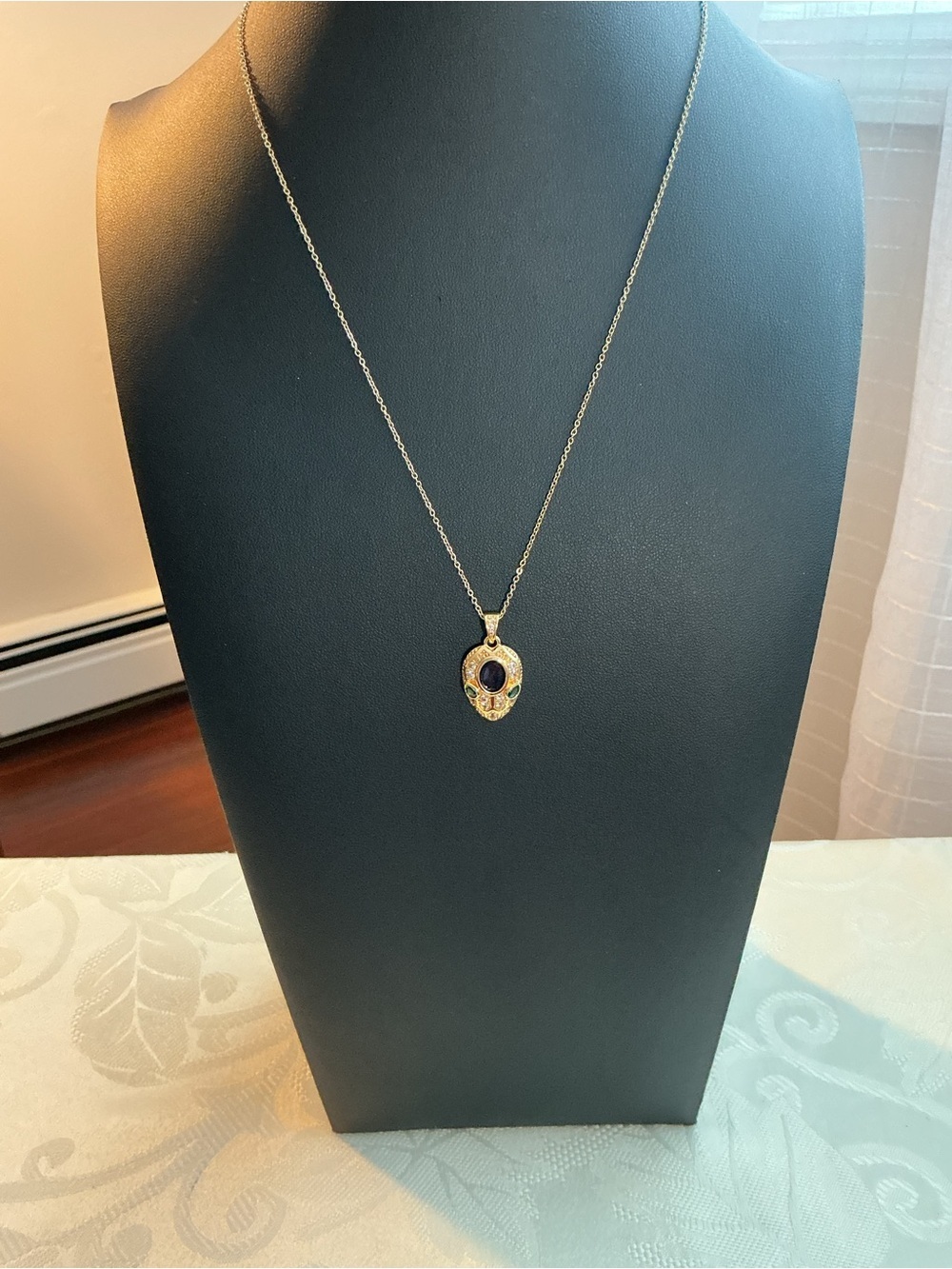 Vintage Style Snake Head Etruscan Revival Gold Tone Pendant Necklace